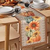 cheap Table Runners-Pumpkin Table Runner Halloween Fall Burlap Tablerunner Farmhouse Indoor Table Autumn Decoration Table Flag Decor For Dining Weddig Party Holiday