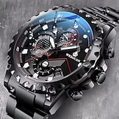 baratos Relógios Quartz-Relógio de Quartzo WEIGUAN para Homens Relógio de Pulso Masculino Cronógrafo Analógico Estiloso Com Calendário Noctilucente Liga de Aço Inoxidável Presente Elegante para Homens