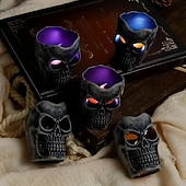 お買い得  ハロウィンの小道具の照明-ブラックスカルランプハロウィンバー装飾ホラー雰囲気電子キャンドルライトゴーストフェスティバルバーお化け屋敷秘密の部屋の装飾スカルヘッド小道具