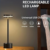 baratos Candeeiros de mesa-Candeeiro de mesa led recarregável sem fio alumínio quarto bar restaurante com controle de toque lâmpada led para escritório em casa quarto hotel restaurante configurações de brilho de 3 níveis