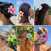 cheap Hair Styling Accessories-1PC Flower Claw Clips Hawaiian Hair Clips Plumeria Hair Clips Large Hair Claw Clips for Thick Hair 3.3 inch Medium Claw Clips for Thin Hair Strong Hold Nonslip Hair Clips Beach Hair Accessories for Women and Girls -Hawaii