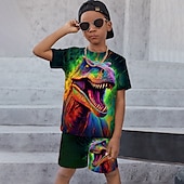 cheap Boy&#039;s 3D Animals-Boys 3D Graphic Animal Dragon T-shirt &amp; Shorts T-shirt Set Clothing Set Short Sleeve 3D prints Summer Spring Active Sports Fashion Kids 3-13 Years Outdoor Vacation Street Regular Fit