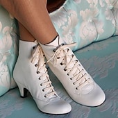 baratos anos 1930-Botas femininas brancas estilo vitoriano com cadarço e salto médio, calçados de inspiração vintage para estilo formal e retrô