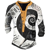 economico Stile etnico-Per uomo Stampe Grafiche Orologio Maglia Henley Maglietta grafica Camicia vintage Manica Lunga Stampa 3D Moda Essenziale Casual All&#039;aperto Vacanza Quotidiano Primavera &amp; Autunno Marrone Scuro Marrone