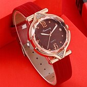 abordables Relojes de Cuarzo-5 unids/set de relojes para mujer, reloj de pulsera de cuero para mujer, reloj de pulsera simple e informal a la moda para mujer y regalo de joyería