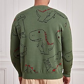 preiswerte Bedruckte Pullover für Herren-Herren Cartoon Dinosaurier Pullover Strickware Rundhalsausschnitt Mode Streetwear Designer Urlaub Alltagskleidung Ausgehen Gestrickt Langarm Herbst Winter Armeegrün