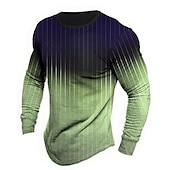preiswerte T-Shirts für Herren mit 3D-Druck-Herren Farbblock Gestreift T Shirt Grafischen T-Shirt Langarm T-Shirt 3D-Druck Rundhalsausschnitt Hemd Designer Retro Vintage Outdoor Täglich Urlaub Rosa Blau Purpur Frühling Sommer Bekleidung S M L