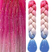 abordables Crocheter les cheveux-2pcs extensions de cheveux pour tresses ombre tressage cheveux ajouter une extension de cheveux clinquant cheveux tressés brillants 24 pouces cheveux tressés pré-étirés ombre 100g résistant à la