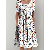 preiswerte Blumenkleid-Damen Midi Kleid Freizeitkleid Floral Kleid Weiß Kurzarm Floral Raffung Frühling Sommer Rundhalsausschnitt Basic Alltag Urlaub Wochenende