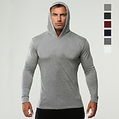 cheap Men&#039;s Tracksuit &amp; Hoodie-Men&#039;s Workout Shirt Running Shirt Long Sleeve Top Spring Hooded Spandex Breathable Quick Dry Soft Gym Workout Running Sportswear Activewear Solid Colored Black White Dark Navy