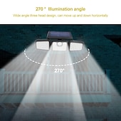 olcso Kültéri falilámpák-3 fejű 270° 74 LED-es napelemes oszloplámpák kültéri állítható fejjel, IP67 vízálló napelemes kerti fali lámpa emberi test mozgásérzékelővel, udvari kerti gyep terasz udvari kerítés dekoráció