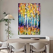 preiswerte Landschaftsgemälde-Handgefertigtes, handgemaltes Ölgemälde, Wandkunst, Frühlingsbirkenwald, Gemälde auf Leinwand, moderne Textur, grüner Baum, Gemälde, Dekor, gerollte Leinwand, kein Rahmen, ungedehnt