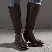 cheap Riding Boots-Women&#039;s Knee High Riding Boots with Side Zipper and Buckle – Classic Faux Leather Fall Winter Boots for Daily Wear, Commuting, and Outdoor Outfits