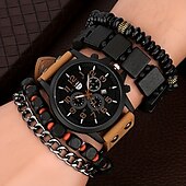 cheap Quartz Watches-Keller Weber 5Pcs Watches Bracelet Set Luxury Men Quartz Wristwatches Leather Band Fahsion Casual Watch For Men Gift For Boyfriend