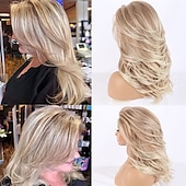 abordables Perruques Synthétiques Sans Bonnet-perruques grises longues couches pour femmes perruque ondulée argentée perruques de remplacement de cheveux d&#039;aspect naturel perruque de cheveux synthétiques résistant à la chaleur pour une
