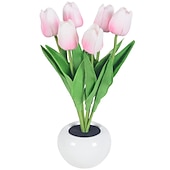baratos Luzes decorativas-Candeeiro de mesa de flor de tulipa 6 pçs tulipas led de simulação de luz noturna flor em vaso luz de noite presente para sua festa de aniversário decoração de quarto de casamento