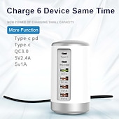 Недорогие USB-концентраторы-6-портовое настольное зарядное устройство, 65-ваттная зарядная станция с usb-концентратором (3 x usb+type c+qc3.0+pd 18 Вт), настольная зарядная станция с многопортовым зарядным