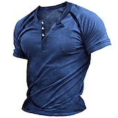 cheap Casual Henley Tee-Men&#039;s Button T Shirt T Shirt Henley Shirt Raglan T Shirt Short Sleeve Henley Summer Color Block Fashion Basic Classic Print Button-Down Street Casual Daily Red Blue Purple Top Tee for Men
