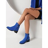 cheap Ankle Boots-Women&#039;s Boots Plus Size Heel Boots Work Daily Booties Ankle Boots Winter Buckle Chunky Heel Casual Minimalism Faux Leather Black Blue