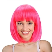 cheap Carnival Wigs-Blue Bob Wig With Bangs 12 Inch Royal Blue Wig Short Synthetic Fiber Bob Wigs for Women Short Bob Wigs and Halloween Cosplay Bob Wig