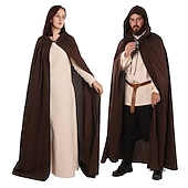 baratos Capa &amp; Capa-Retro Vintage Punk e gótico Medieval Capa Traje Cosplay Bruxa Feiticeiro Viking Cor Sólida Homens Mulheres Unisexo Celta Viking Fantasia Dia Das Bruxas Carnaval Baile de Máscaras Espetáculo Palco