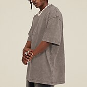 billige grunnleggende t-skjorter-Herre 100% bomullssyre-vaskeskjorte Oversized skjorte Kortermet Crew-hals Vår sommer عادي Mote Designer Fritid Sport &amp; Utendørs Daglig Gateklær Svart Rosa Grønn Topp T-skjorte for menn