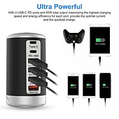 Недорогие USB-концентраторы-6-портовое настольное зарядное устройство, 65-ваттная зарядная станция с usb-концентратором (3 x usb+type c+qc3.0+pd 18 Вт), настольная зарядная станция с многопортовым зарядным