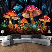 cheap Blacklight Tapestries-Mushroom Fantasy Blacklight Tapestry Glow in the Dark Glow Party UV Reactive Trippy Misty Nature Landscape Hanging Tapestry Wall Art Mural for Living Room Bedroom