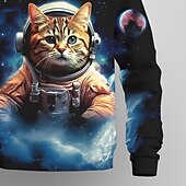 billige Guttens 3D Dyr-Gutt 3D Grafisk Katt Astronaut Genser Langermet 3D-utskrift Sommer Høst Mote Gatemote Daglig Barn 3-12 år utendørs Avslappet Daglig Normal