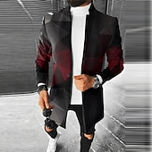 billiga lättviktsrock för män-Herr Färgblock Geometri Vinterkappa Rock Kappa Håller värmen Andningsfunktion Bekväm Mode Streetwear Affär Arbete Klä till Jobbet Utekväll Ficka Mönster Höst vinter Nedvikt Långärmad Rubinrött Vinröd
