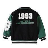 billiga Jackor och rockar för pojkar-barn pojkar ytterkläder basebolljackor ytterkläder färg block bokstav långärmad fickkappa skolsport mode streetwear grön höst vinter 7-13 år