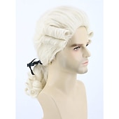 voordelige Historische pruiken-Mannen Pruik voor Koloniale Historische Rechter Kostuums Pruik Beige Carnaval Cosplay Pruiken Halloween Pruiken