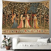 baratos Tapeçaria Medieval-Tapeçaria Medieval Tapeçaria da Idade Média Jardim Mulheres Nobres Grande Tapeçaria Pintura de Parede Decoração Foto Cortina de Cama Decoração para Casa Quarto Sala de Estar
