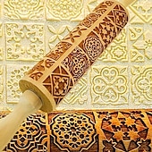 baratos Utensílios &amp; Aparelhos de Cozinha-rolo de massa em relevo (13,77&#039;&#039;x1,77&#039;&#039;), rolo de massa de madeira, rolo de massa quadrado com padrão de flor, para pizza, torta, biscoitos, bolinhos, macarrão e muito mais, utensílios de cozinha,