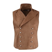 cheap Men&#039;s Waistcoat-Men&#039;s Vest Waistcoat Daily Wear Vacation Going out Vintage Fashion Spring &amp;  Fall Button Polyester Comfortable Plain Double Breasted Lapel Regular Fit Black Royal Blue Brown Rose Red Vest