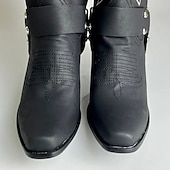 levne Cowboy &amp; Western Boots-pánské černé westernové kovbojské boty – vyšívaný design s popruhem a kovovými cvočky, ideální pro rodeo, ranč a běžné nošení