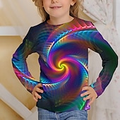 billiga Flickans 3D Vision &amp; Skinande-Flickor 3D 3D Print T-shirt Långärmad 3D-tryck Höst Vinter Aktiv Mode söt stil Barn 3-12 år Utomhus Ledigt Dagligen Normal