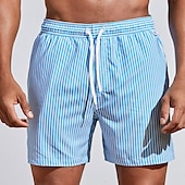 お買い得  男性用水泳パンツ-男性用 ボードショーツ スイムショーツ スイムトランク サマーショーツ ビーチショーツ ドローストリング メッシュ裏地付き 弾性ウエスト グラフィック 縞 高通気性 ソフト ショート カジュアル 日常 祝日 ストリートファッション ハワイアン ライトグリーン ピンク マイクロエラスティック