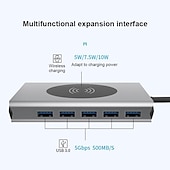 preiswerte USB-Hubs-13-in-1-USB-C-Hub-Adapter mit kabelloser Aufladung, USB-C auf HDMI, 3,5-mm-Klinke, Audio, SD, TF, HDMI, VGA, RJ45, USB 3.0, Dockingstation für MacBook Pro