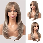 abordables Perruques Synthétiques Sans Bonnet-perruques blondes platine pour femmes perruque en couches avec frange 22 pouces longueur d&#039;épaule perruque perruque de cheveux synthétiques d&#039;aspect naturel pour une utilisation quotidienne