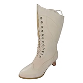cheap 1920s-Women&#039;s Brown Faux Leather Victorian Lace-Up Boots with Low Heel - Classic and Elegant for Cosplay, Costume Parties, and Vintage-Inspired Outfits