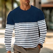 cheap Basic T shirts-Men&#039;s T Shirt Tee Top Long Sleeve Crew Neck Summer Stripes Fashion Designer Basic Vacation Street Going out Wine Black Dark Blue Top Tee for Men
