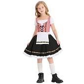 abordables Niños-Víspera de Todos los Santos Oktoberfest Vestidos Disfraz Falda acampanada Oktoberfest / Cerveza bávaro traje de cosplay Viena prados Chica Carnaval Fiesta / Noche Paño de estilo tradicional Vestido