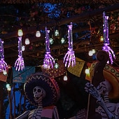 billige Halloween rekvisittbelysning-3-pakning realistisk utseende skjelettstaker kirkegård hage plen staker halloween skjelett lys opp halloween dekorasjoner skjelett hender hode gårdsstake med lysstrenger for hage varm hvit / lilla