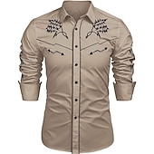 cheap Men&#039;s Western Shirts-Men&#039;s Floral Graphic Prints Shirt Western Shirt Cowboy Shirt Long Sleeve Fashion Streetwear Designer Outdoor Daily Fall &amp; Winter Turndown Print Red / White Black Navy Blue Khaki