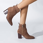 baratos Botas de tornozelo-Mulheres Botas Tamanhos Grandes Botins Botins Botas de salto Diário Côr Sólida Botas Botas Tornozelo Inverno Salto Robusto Dedo Apontado Elegante Moda Cetim zíper Preto Azul Marron