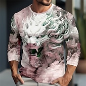 abordables Camisetas con estampado animal-Hombre Animal Camiseta Camisetas gráficas Manga Larga Camiseta Impresión 3D Cuello Barco Camisa Design Casual Exterior Diario Vacaciones Burdeos Azul Piscina Verde Trébol Primavera verano Ropa S M L