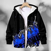 billiga Pojkens 3D Sporter &amp; Spel-Pojkar 3D Grafisk Bokstav Huvtröja Kappa Ytterkläder Långärmad 3D-tryck Höst Vinter Mode Streetwear Häftig Polyester Barn 3-12 år Utomhus Ledigt Dagligen Normal