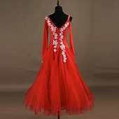 cheap Ballroom Dancewear-Ballroom Dance Dress Appliques Crystals / Rhinestones Women&#039;s Performance Long Sleeve Chinlon Organza