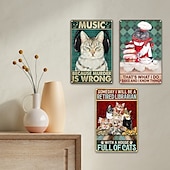 cheap Metal Tin Sign-1pc Retro Metal Tin Sign Cute Cat Tin Sign Vintage Kitchen Signs Wall Decor, Painting Wall Hanging for Home Decor Wall Art Metal Tin Sign 20x30cm/8&#039;&#039;x12&#039;&#039;